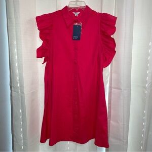 Crown & Ivy Sunset Pink/Hot Honeysuckle Ruffle Sleeve Dress